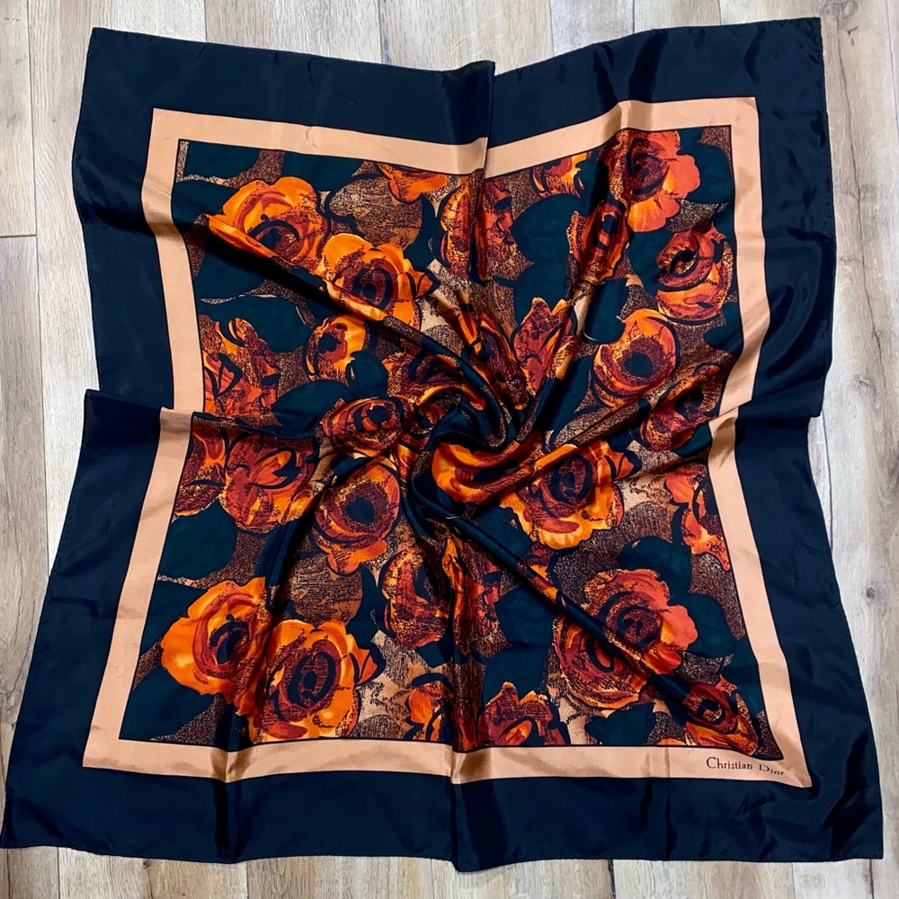 Dior Floral coral rose silk scarf - Picture 2 of 6